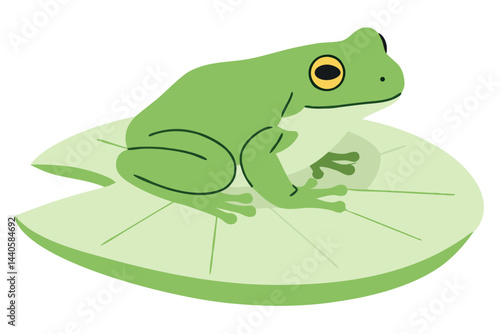 Frog Sitting on a Green Lotus Leaf in Calm Water Environment for Nature and Wildlife Themes