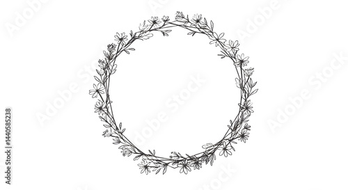 Elegant floral wreath design in grayscale. Perfect for adding a touch of nature to your projects.