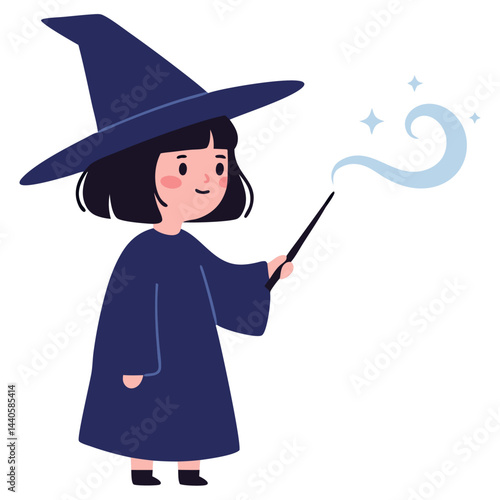 Enchanting Witch with Magic Wand Casting Spells in a Whimsical Fantasy Setting