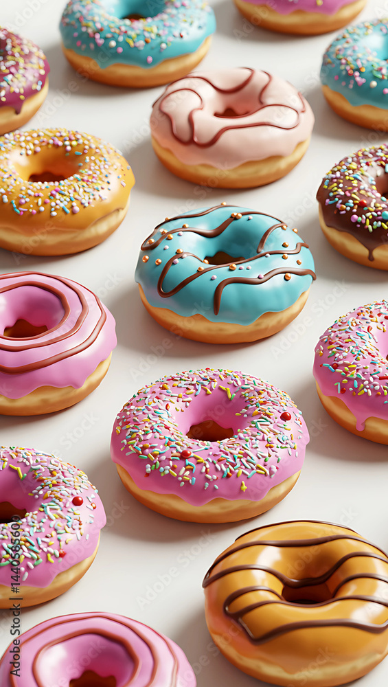Vibrant Donuts Displayed in Artistic Harmony Vibrant Donuts Displayed in Artistic Harmony