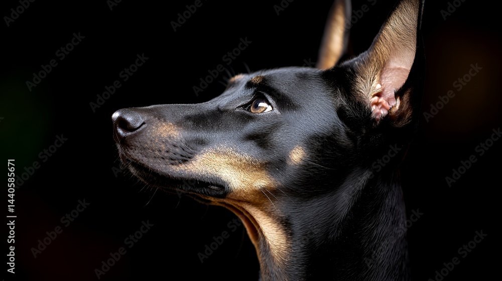 Dog Portrait Looking Up Against a Black Background Dog Portrait Looking Up Against a Black Background
