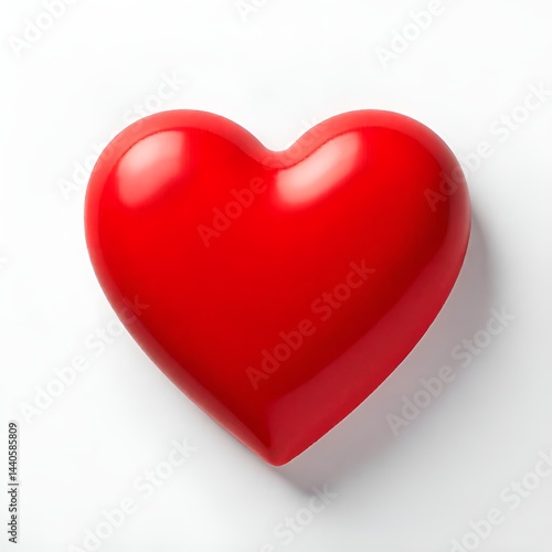 Shiny Red Heart Icon – 3D Love Symbol on White Background.