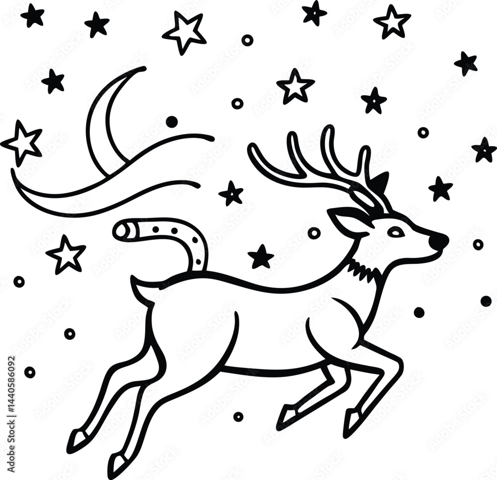 Obraz premium reindeer with christmas tree and snowflakes