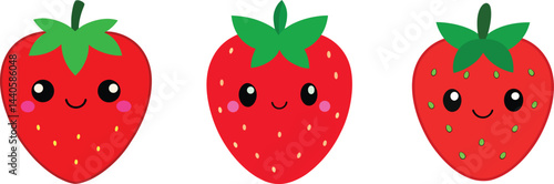 Cute kawai Strawberry vektor Illustration with happy face