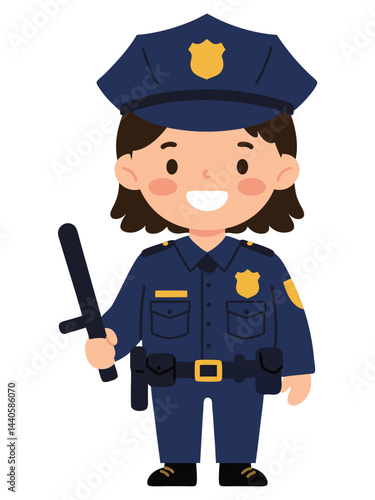 Cartoon Police Officer Character with Fun Smiling Expression and Bright Uniform Design