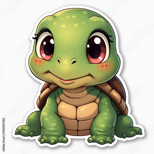 Cute cartoon turtle with big eyes smiling against a white background  