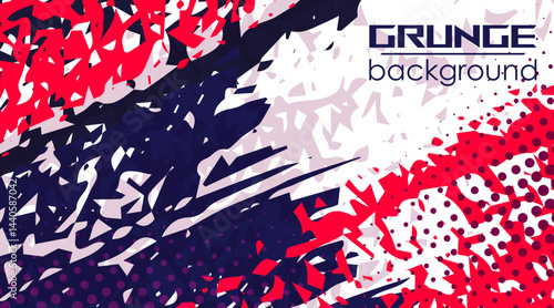 Abstract colorful background with halftone effect and grunge brush. Sports background Abstract red and blue. Dirty grunge background with halftone effect. Illustration for flyer, banner, poster Vector