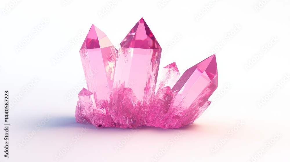 Pink Crystal Cluster on White Background Detailed 3D Render Pink Crystal Cluster on White Background Detailed 3D Render