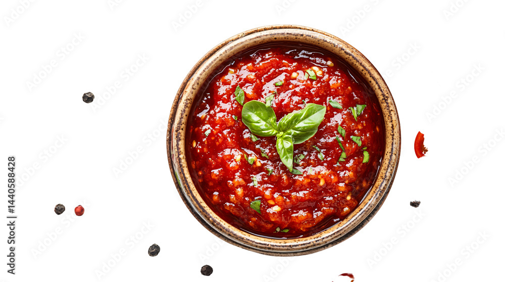 Delicious Tomato Jam in Bowl Top View on White Background Delicious Tomato Jam in Bowl Top View on White Background