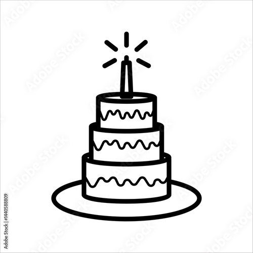 Cupcake with a birthday candle. Festive bakery treat. Pixel perfect, editable stroke icon