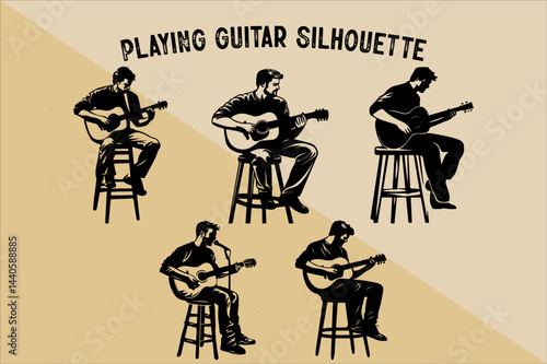 Silhouette of Person Playing Guitar. Musician Playing Guitar Silhouette.