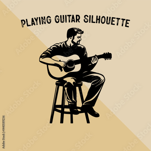 Silhouette of Person Playing Guitar. Musician Playing Guitar Silhouette.
