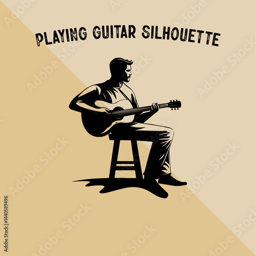Silhouette of Person Playing Guitar. Musician Playing Guitar Silhouette.