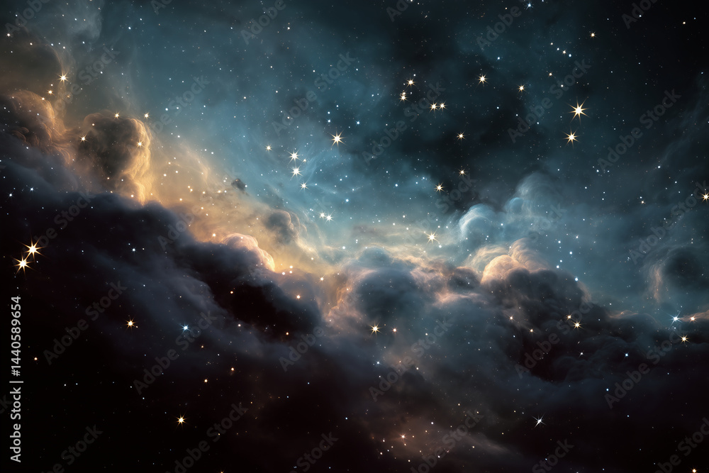 Fototapeta premium Cosmic Nebula with Stars and Clouds