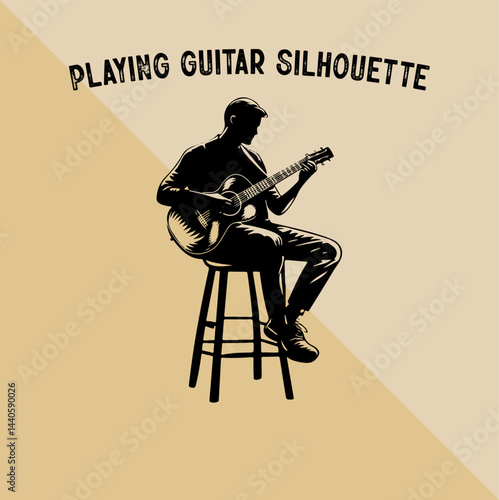 Silhouette of Person Playing Guitar. Musician Playing Guitar Silhouette.