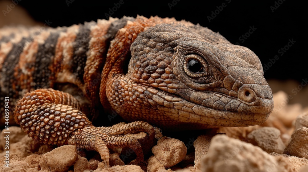 Fototapeta premium Close-up Portrait of a Striped-Necked Spiny Lizard on Gravel