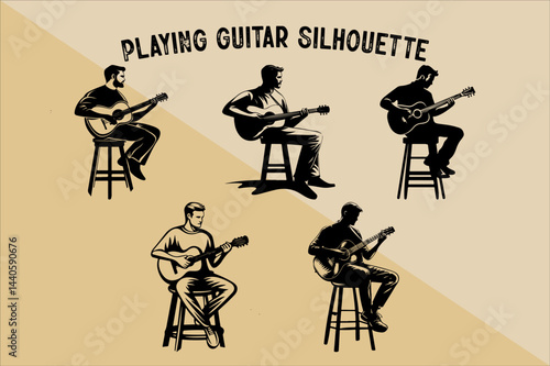 Silhouette of Person Playing Guitar. Musician Playing Guitar Silhouette.