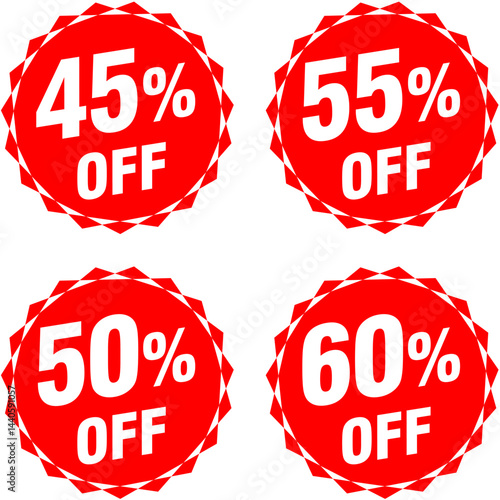 discount offer sticker or badge design in bold red and white, great for seasonal sales, flash deals, retail promotions, and e-commerce marketing materials"