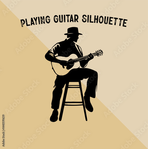Silhouette of Person Playing Guitar. Musician Playing Guitar Silhouette.
