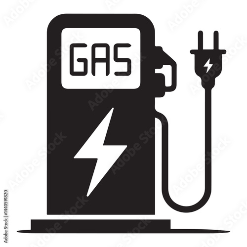 gas pump Vector Black silhouettes, Gas pump and electric charge station icon. with white background
