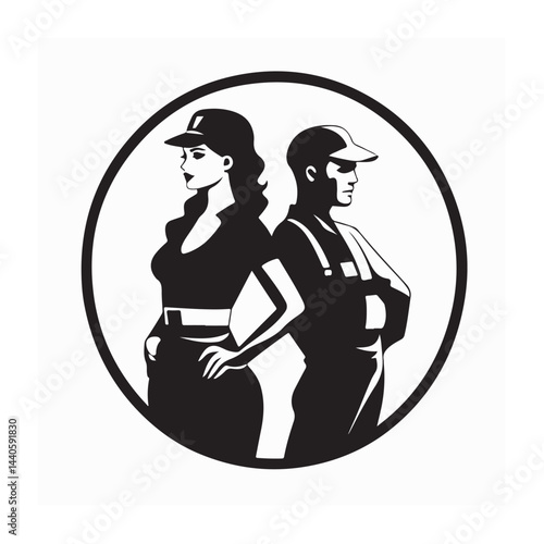 Happy Labor Day Logo Vector. Man And Woman Construction Workers Silhouette vector.