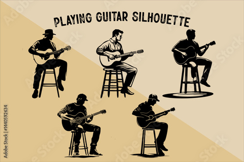 Silhouette of Person Playing Guitar. Musician Playing Guitar Silhouette.