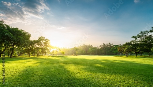 beautiful morning light of green grass lawn in public park use a