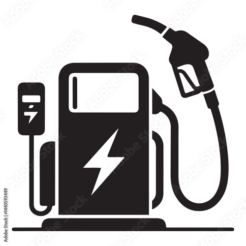 gas pump Vector Black silhouettes, Gas pump and electric charge station icon. with white background