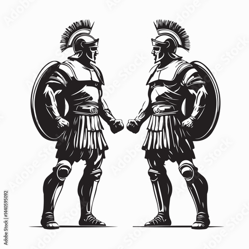Two Gladiator Knights Face Off in an Epic Duel Vector Illustration on white background.