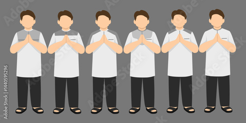 Muslim man wearing kurta muslim cloth in various poses greeting for eid mubarak and ramadan