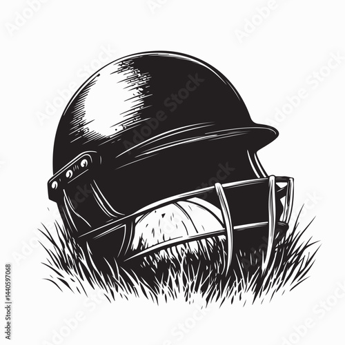 Close up cricket ball helmet Image vector isolated on white background.