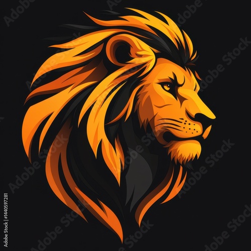 Wallpaper Mural Majestic lion portrait showcasing vibrant orange and black mane against a dark background Torontodigital.ca