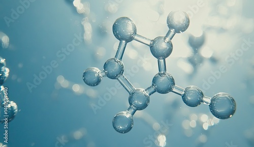 Transparent molecular structure floating in blue