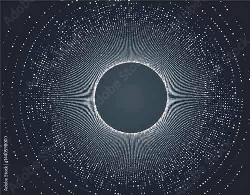 small particles strive out of center array with dynamic particles abstract circular background with dynamic dots structure for science or technology grid illustration for cover design print