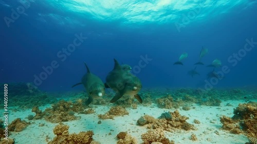 Wallpaper Mural The movement of dolphins in groups and families on the water and under the sea is wonderful.Underwater filming Torontodigital.ca
