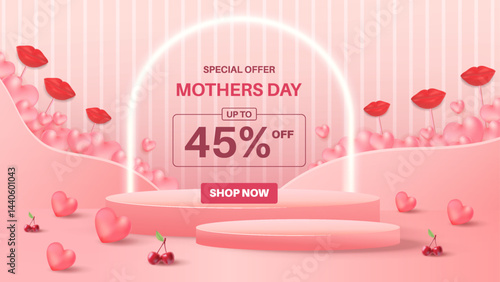 Mothers Day Sale Advertisement With Red Hearts And Discount Offer