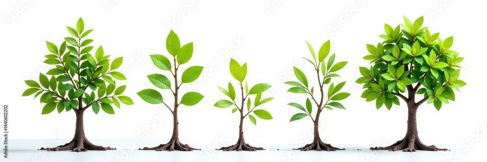 Fototapeta premium Sprouting tree branches isolated on white background, foliage, wood, leafy greens