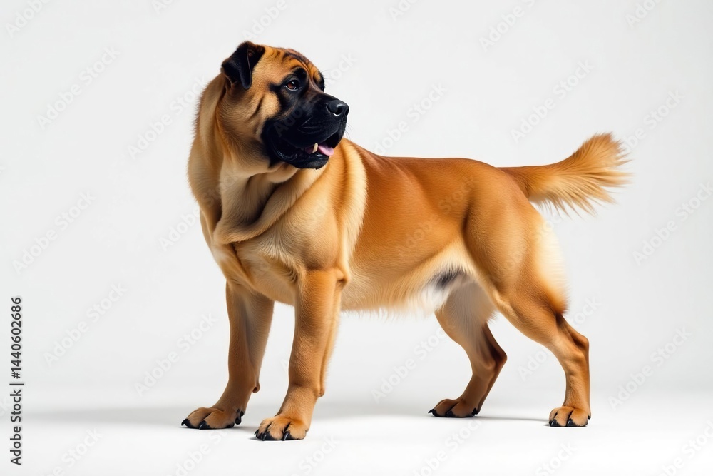Obraz premium Majestic mastiff, powerful stance, white background, loyal, portrait, dog breed