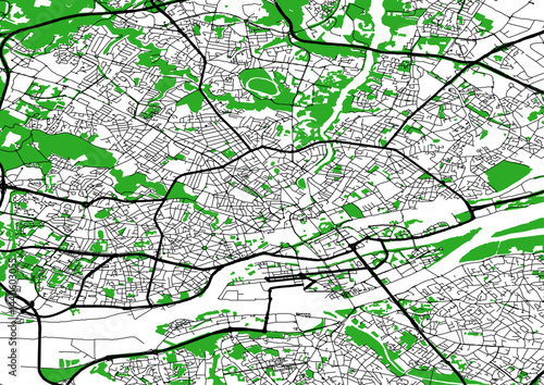 Plan centre ville Nantes routes axes principaux parcs et espaces verts
