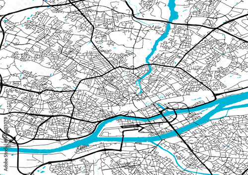 Plan centre ville Nantes routes axes principaux points d'eau lac rivières