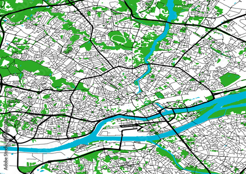 Plan centre ville Nantes routes axes pricnipaux parcs rivières et fleuves