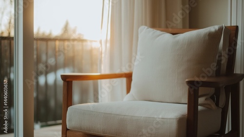 Obraz na płótnie a chair with a pillow on it in front of a window w salonie