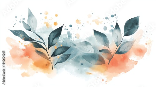Obraz na płótnie A painting of two leaves with a splash of orange and blue w salonie