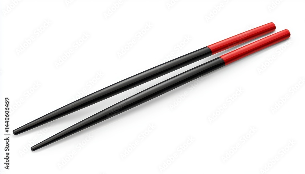 Sleek Black and Red Chopsticks on White Background Sleek Black and Red Chopsticks on White Background