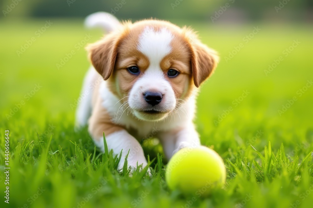 Playful Canine in Grassy Landscape Enjoying a Toy Playful Canine in Grassy Landscape Enjoying a Toy