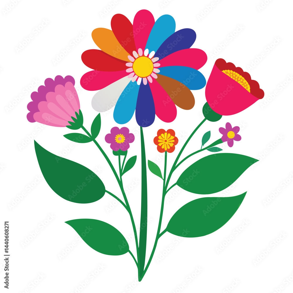 Naklejka premium wildflower clipart flower colorful vector with white background
