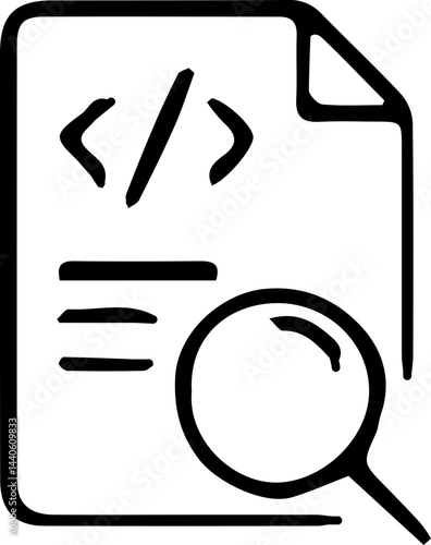 Document with code and magnifier – Code review or audit icon