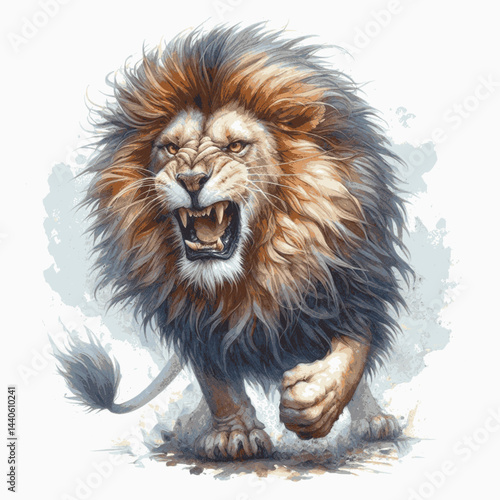 Furious Roar: watercolor rage lion angry isolated watercolor vector illustration svg 