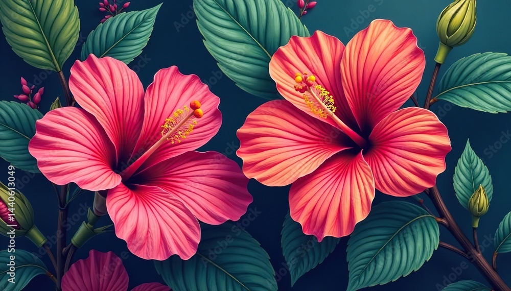 custom made wallpaper toronto digitalBold, graphic hibiscus print, vibrant colors, tropical feel , illustration, tropical