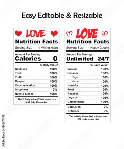 Vector Nutrition Facts Table on White